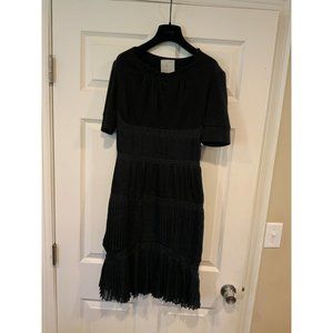 Paco Rabanne Pleated Short Sleeve Black Pencil Dress, Size 2